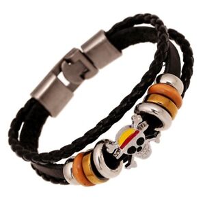 One Piece Luffy Anime Themed Leather & Stainless-Steel Bracelet