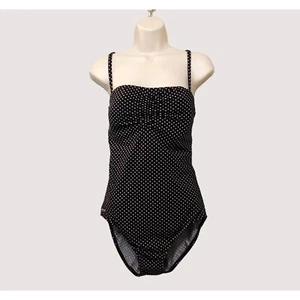 Speedo One Piece Swimsuit Womens 14 Black Pink Polka Dot Full Coverage - Picture 1 of 6
