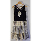 Vintage Sally Browne dress cotton linen black beige white size 8-10-12 EUC