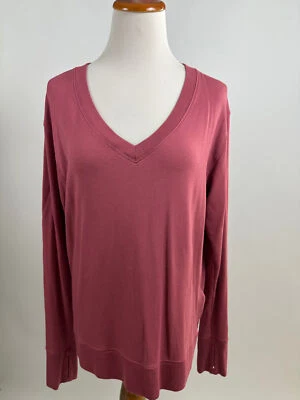 Moletom ATHLETA rosa escuro nascer do sol gola V super macio com furos para polegar G - Imagem 1 de 3