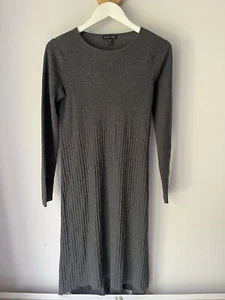 Eileen fisher 100% Merino Wool Grey Ribbed Knitted Dress XXS Small - Picture 1 of 7