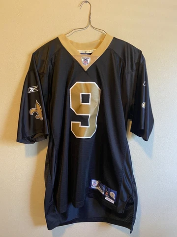 VTG Reebok NFL On Field Brees New Orleans Saints Football #9 Black Jersey Large Cover