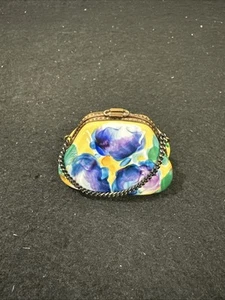 Rochard Limoges Yellow Blue Purse Trinket Box Hand Painted - Picture 1 of 8