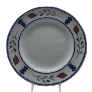 Adams China Lancaster English Ironstone 8" Salad Plate Red Flowers Blue Lines - Picture 1 of 3