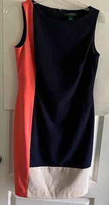 Ralph Lauren Damengröße 8 Farbblockkleid koralle formell Arbeitskleidung knielang - Bild 1 von 16