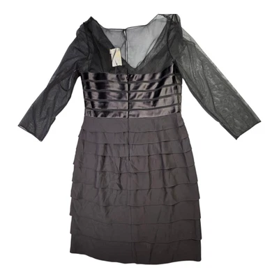 Vestido Chetta B Mujer 12P Negro Seda En Niveles Malla Transparente Manga 3/4 Cóctel Fiesta Foto 1 de 4