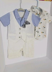 Boys Summer Cotton Fake Vest Bow Tie Gentleman Short Sleeves Openable Toddler - Picture 1 of 6