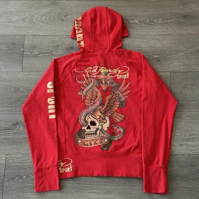 Sudadera con capucha vintage Y2K Ed Hardy con cremallera para mujer pequeña Christian Audigier Grunge años 2000 Foto 1 de 4