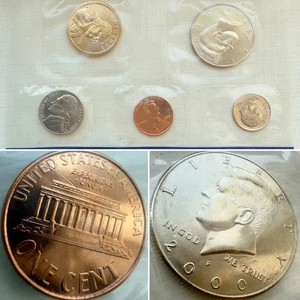 Cent & Half Dollar Struck Through Errors In Cello! 2000 P UNC Coin Set U.S Mint - Picture 1 of 17