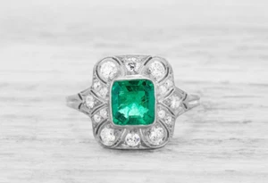 Unique Rectangle Cut Lab-Created 0.95CT Emerald Gemstone With 935 Silver Ring - Picture 1 of 8