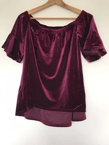 Quiz Ruby Red Velvet Bardot Off The Shoulder Party Blouse Plus Size 16 - Picture 1 of 16