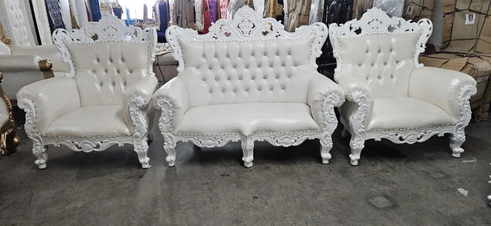 Precioso juego de 3 piezas para sala de estar blanco - sofá y 2 sofás sillas estilo lujo Foto 1 de 4