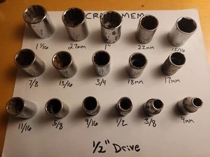 Craftsmen 1/2 Drive 16pc Socket Set Metric Sae 1 1/16 - 9mm Lot  - Bild 1 von 2