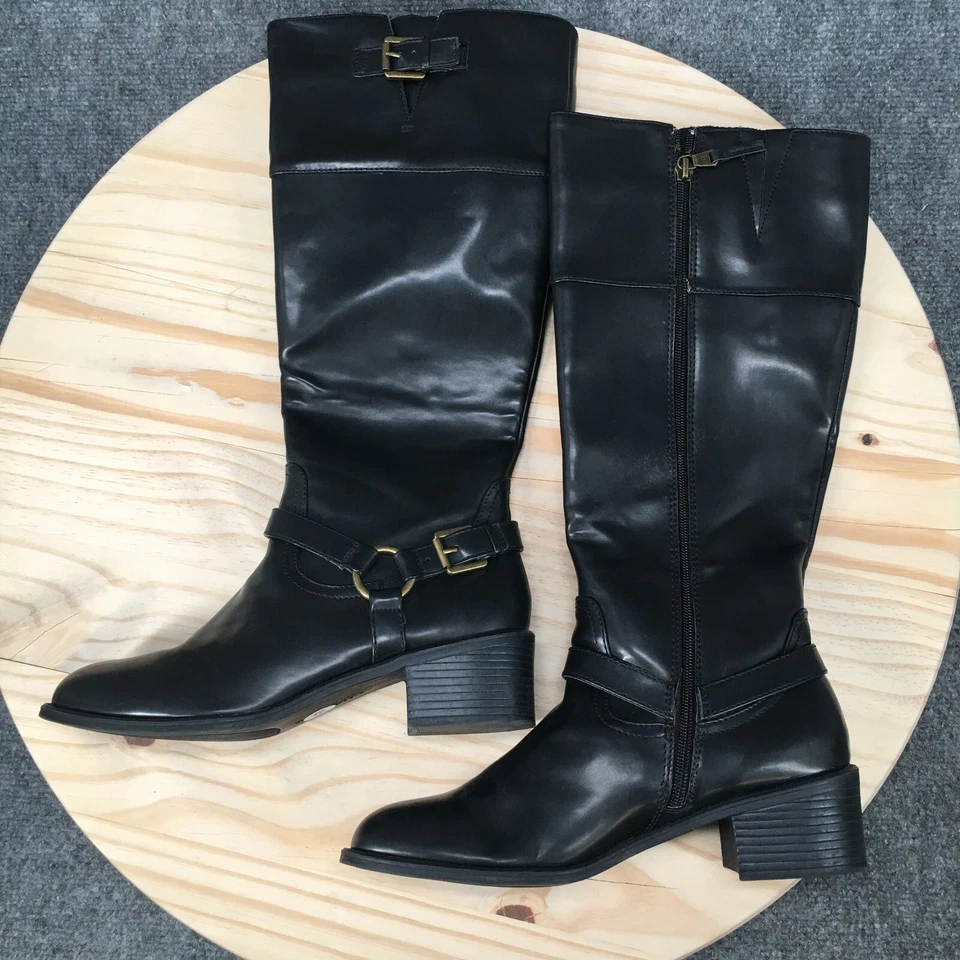 Chaps Botas Mujer 9.5 B Rubí Alto Montar Negro Hasta la Rodilla Hebilla Correa Comodidad Foto 1 de 4