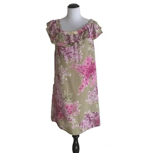 RED VALENTINO Green Pink Cherry Blossom? Off Shoulder Silk Shift Dress US Sz 12 - Picture 1 of 12