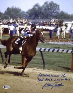 FOTO 11x14 firmada por Steve Cauthen + enorme inscripción afirmada jockey beckett bas - Imagen 1 de 3