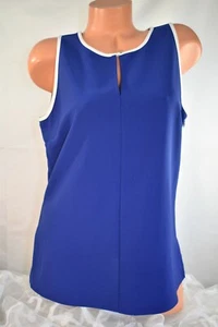 LIZ CLAIBORNE (L) Blouse Stretch Pullover Side Zip NAVY BLUE White Trim Top - Picture 1 of 6