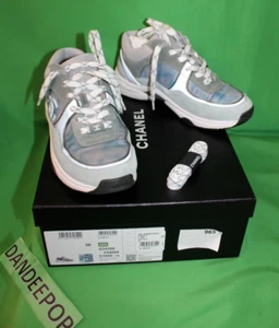 Chanel Fabric And Suede Calfskin Blue And Gray Sneakers G34360 Size Women's 36 - Picture 1 of 14