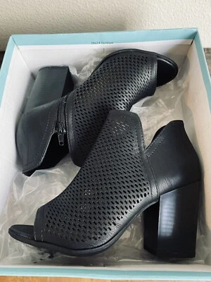 Botines Soda negros Caster tacón grueso imitación cuero punta abierta talla 6,5 Foto 1 de 4