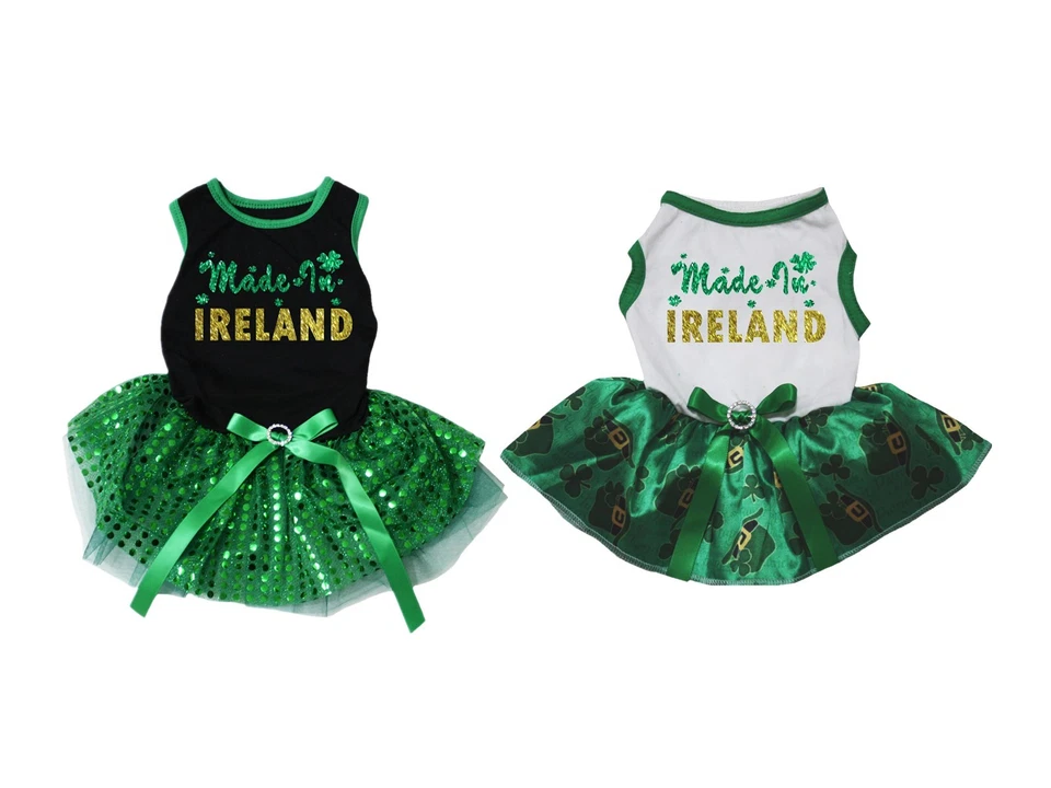 Made In Ireland Black Cotton Top Green Sequins Tutu Pet Dog Puppy Dress - Image 1 of 1