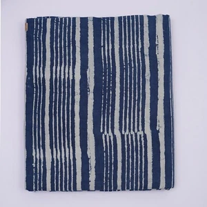 Striped Block Print 100% Cotton Unstitched Craft Fabric Indigo Dress Material 01 - Picture 1 of 7