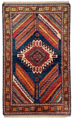 224 x 131cm Vintage Handmade Afghan Carpet Caucasian Shirvan Oriental Wool Rug - Image 1 of 4