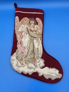 Imperial Elegance Wool Needlepoint Christmas Angels Velour 1991 Stocking 11"x17" - Picture 1 of 12