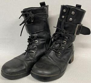 Harley-Davidson Lace & Zip Womens Black Leather Motorcycle Boots sz 8 1/2 #85259