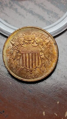1864 Large Motto Two Cent Piece Choice UNC Uncirculated Light Cleaning      W437 - Image 1 of 2