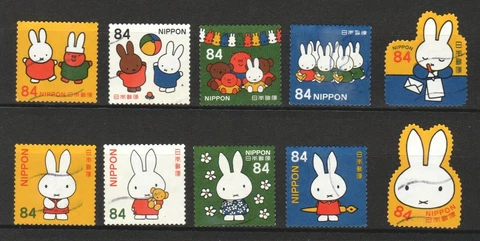 JAPAN 2019 MIFFY CHARACTERS RABBITS 84 YEN COMP. SET OF 10 STAMPS IN FINE USED Cover
