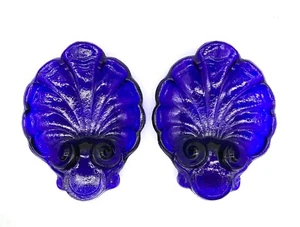 1950's French Cobalt Glass Shell Vide Poche/ Ashtrays - a Pair - Picture 1 of 6