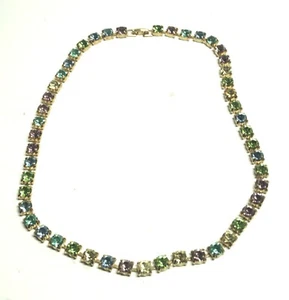 Vintage Pastell Bunte Strass Halskette - Rosa - Blau - Lavendel - Aqua + - Goldfarben - Bild 1 von 3