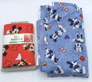 Disney Mickey/Minnie Mouse Fabric Lot Of 2- 1yd Each Red Blue - Picture 1 of 5