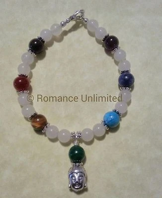 PULSERA CHAKRA BALANCEANDO BUDDHA Cuentas de Piedras Preciosas Genuinas Wicca Reiki CUARZO DE NIEVE Foto 1 de 3