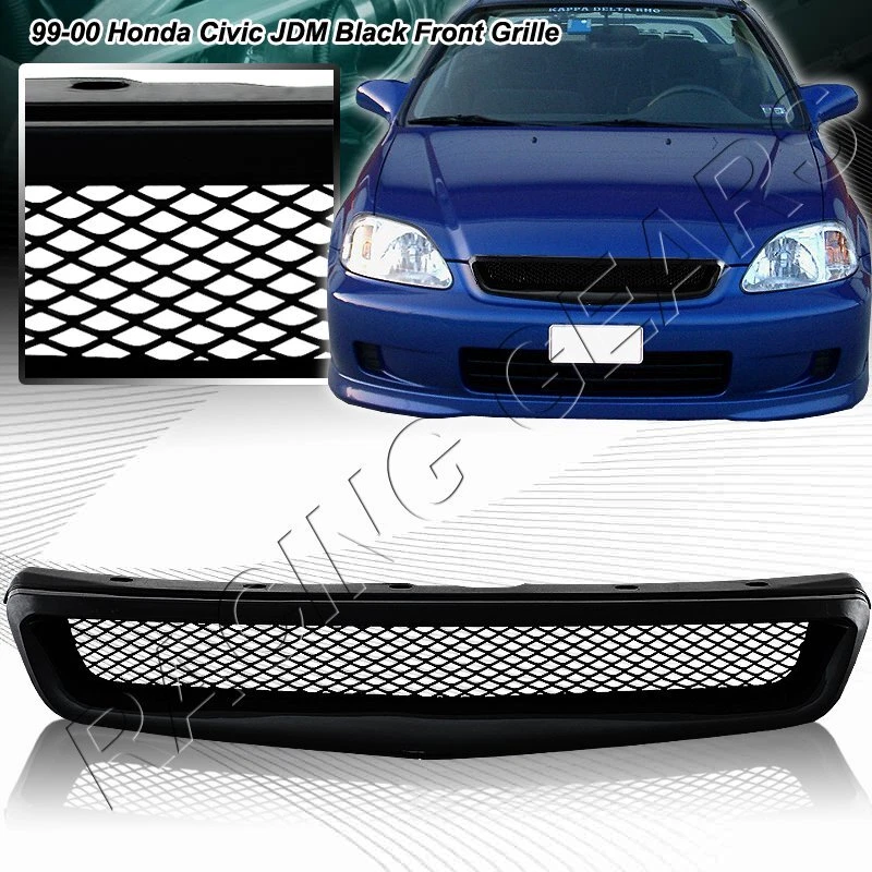 JDM TYPE-R STYLE ABS BLACK FRONT HOOD BUMPER GRILLE GRILL FIT 99-00 HONDA CIVIC - Image 1 of 1