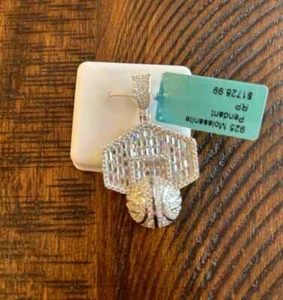 3Ct Round Lab Created Diamond Custom Basketball Pendant 14K White Gold Plated - Picture 1 of 8
