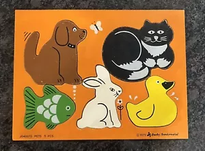 Vintage Judy Wooden Puzzle Pets 040013 5 Pieces - 1975 - Animals - Fast Shipping - Picture 1 of 2