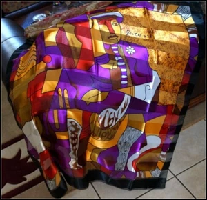 Vintage Pablo Picasso Satin Square Scarf Abstract Colorful Print 39 in #A2211 - Picture 1 of 4