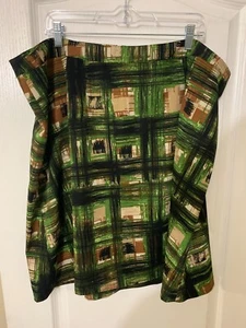 Lane Bryant Womens Sz 22 A-line skirt brown black green plaid academia back zip - Picture 1 of 3