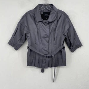 Robert Rodriguez Jacket Womens Size 4 Silver Gray Satin Button Belted Evening - Picture 1 of 12