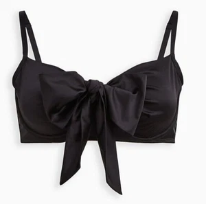 Torrid Longline Unlined Underwire Bralette Black Satin Bow Plus Size 2X NWT - Picture 1 of 4