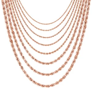 10K Rose Gold 1.5mm-6mm Diamond Cut Rope Chain Necklace Mens Womens 16"-30" - Picture 1 of 84