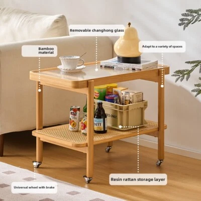 Glass small coffee table creative corner table small square table rattan shelf - Image 1 of 4
