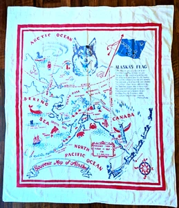 Vintage Linen ALASKA Map Souvenir Tablecloth Wall Hanging 47” X 53” - Picture 1 of 9
