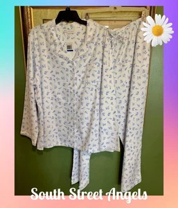 EILEEN WEST ~ BLUE CROCUS FLORAL ~ SILKY COTTON FLANNEL PAJAMA SET ~ SIZE 3X - Picture 1 of 11