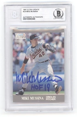 MIKE MUSSINA SIGNED 1991 ULTRA UPDATE w/ "HOF 19" ROOKIE #65 BAS BGS AUTO Q3566 - Image 1 of 2