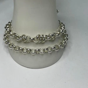 Origami Eule silberfarben Armband signiert Modeschmuck Doppelstrang Charm Sockel - Bild 1 von 10