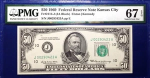 1969 $50 Federal Reserve Note Fr-2114-J Kansas City PMG67 Superb Gem EPQ - Picture 1 of 2