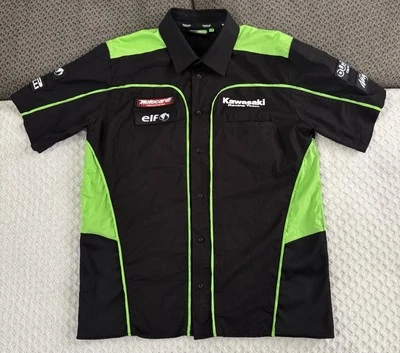 Camisa oficial Kawasaki Motocard Racing Team abotonada RaceWear verde negra L/XL Foto 1 de 4