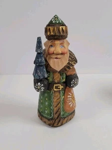 Signierte handgeschnitzte russische Santa Ded Moroz Figur 6" Holz Weihnachtsstatue - Bild 1 von 6